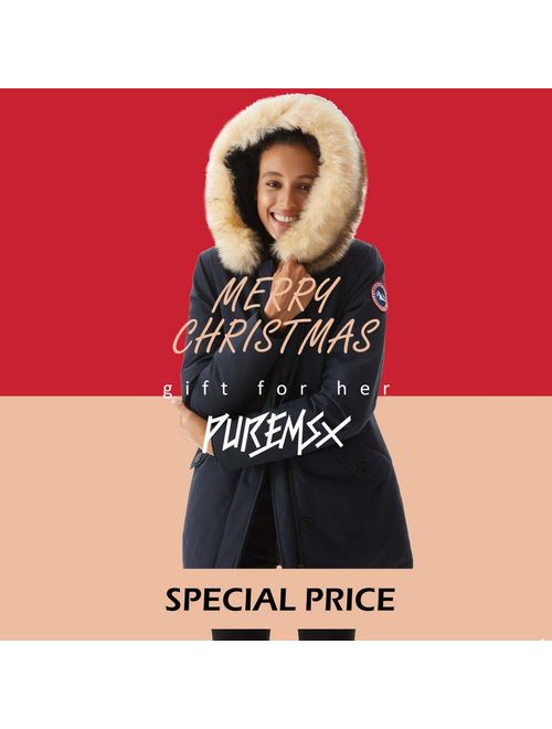 PUREMSX Women's Padded Jacket, Ladies Long Thicken Parka Faux Fur Down Alternative Winter Hooded Outwear Warm Overcoat XS-XXL