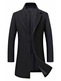 Men's Trench Coat Wool Blend Slim Fit Jacket Single Breasted Business Top Coat FSSSTF