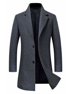 Men's Trench Coat Wool Blend Slim Fit Jacket Single Breasted Business Top Coat FSSSTF