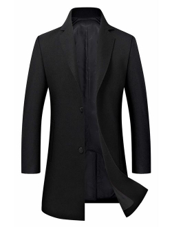 Men's Trench Coat Wool Blend Slim Fit Jacket Single Breasted Business Top Coat FSSSTF