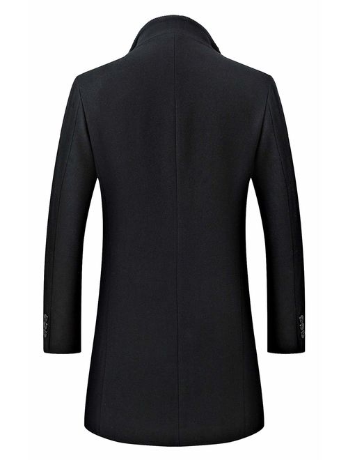 Men's Trench Coat Wool Blend Slim Fit Jacket Single Breasted Business Top Coat FSSSTF