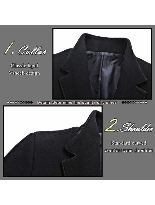 Men's Trench Coat Wool Blend Slim Fit Jacket Single Breasted Business Top Coat FSSSTF