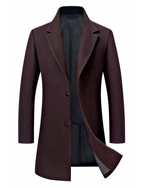 Men's Trench Coat Wool Blend Slim Fit Jacket Single Breasted Business Top Coat FSSSTF