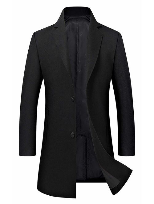 Men's Trench Coat Wool Blend Slim Fit Jacket Single Breasted Business Top Coat FSSSTF