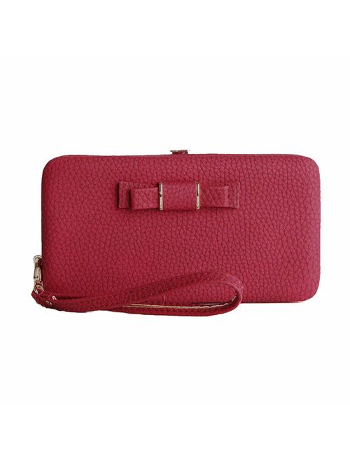 Women Bowknot Wallet Long Purse Phone Card Holder Clutch Large Capacity Pocket