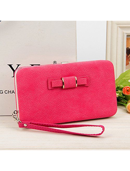 Women Bowknot Wallet Long Purse Phone Card Holder Clutch Large Capacity Pocket