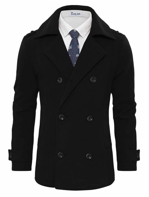 TAM WARE Men's Stylish Wool Blend Double Breasted Pea Coat