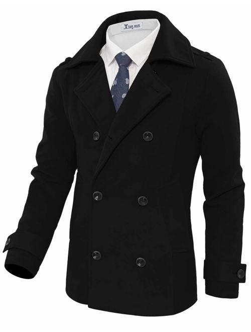 TAM WARE Men's Stylish Wool Blend Double Breasted Pea Coat