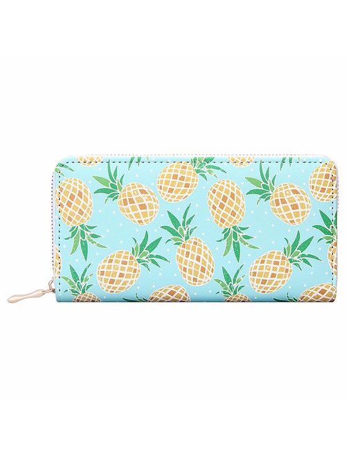 KUKOO Women's Printed Zip Around Wallet Phone Clutch Purse Card Holder Organizer