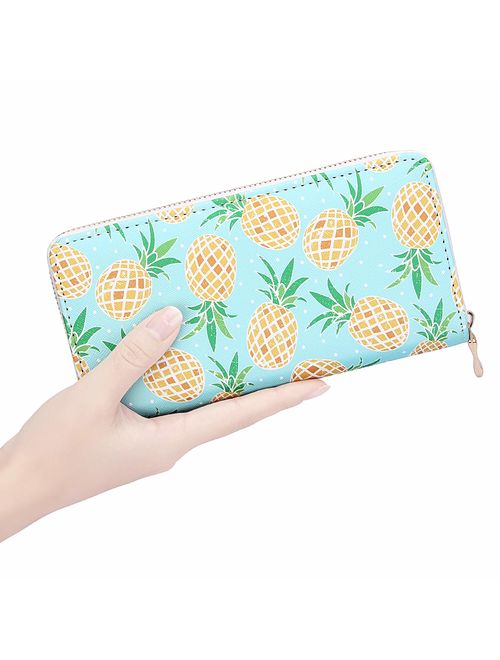 KUKOO Women's Printed Zip Around Wallet Phone Clutch Purse Card Holder Organizer