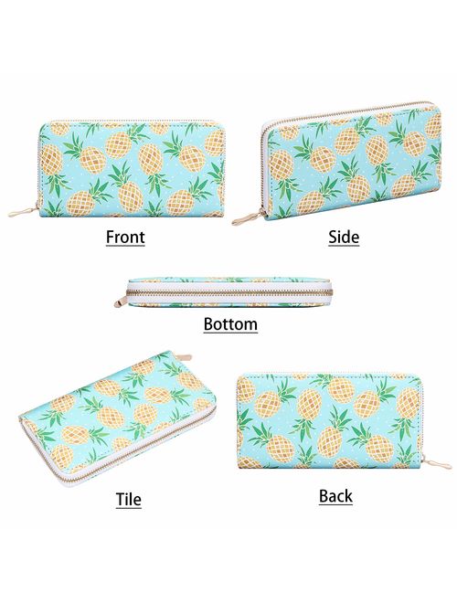 KUKOO Women's Printed Zip Around Wallet Phone Clutch Purse Card Holder Organizer