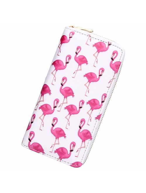 KUKOO Women's Printed Zip Around Wallet Phone Clutch Purse Card Holder Organizer