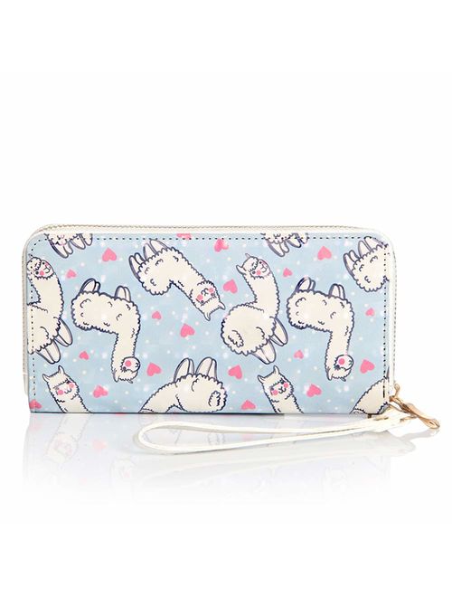 KUKOO Women's Printed Zip Around Wallet Phone Clutch Purse Card Holder Organizer