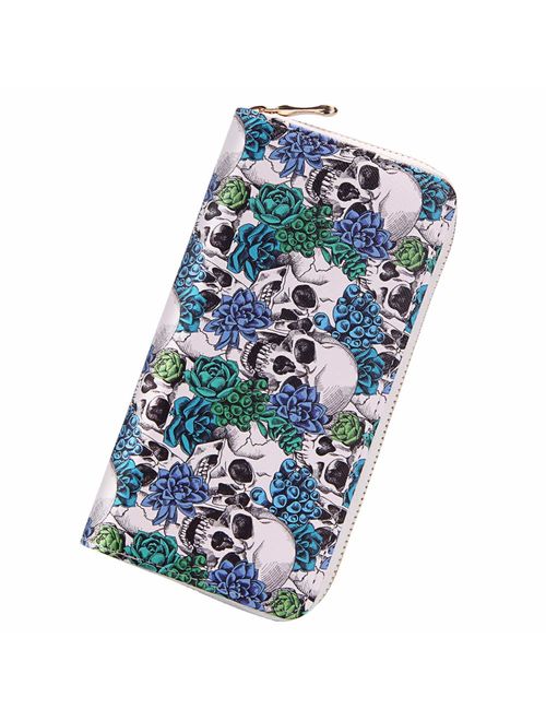 KUKOO Women's Printed Zip Around Wallet Phone Clutch Purse Card Holder Organizer