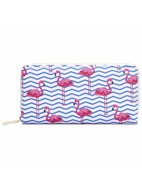 KUKOO Women's Printed Zip Around Wallet Phone Clutch Purse Card Holder Organizer