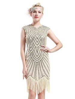 BABEYOND Women's Flapper Dresses 1920s Beaded Fringed Great Gatsby Dress