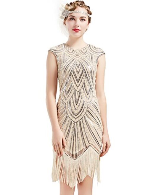 BABEYOND Women's Flapper Dresses 1920s Beaded Fringed Great Gatsby Dress