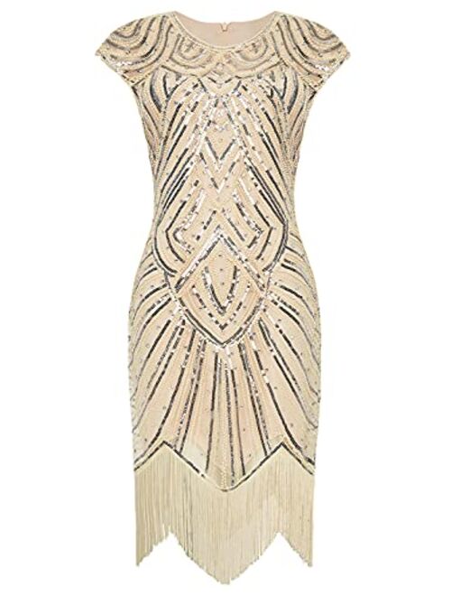 BABEYOND Women's Flapper Dresses 1920s Beaded Fringed Great Gatsby Dress