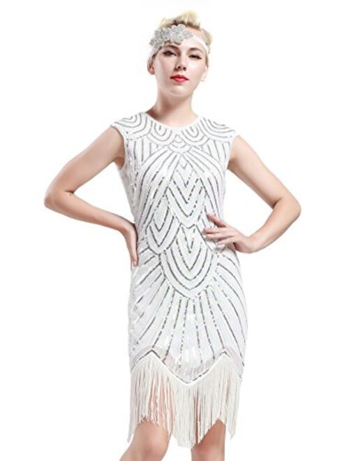 BABEYOND Women's Flapper Dresses 1920s Beaded Fringed Great Gatsby Dress