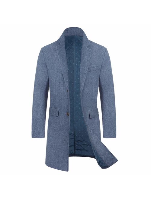 WULFUL Men's Wool Coat Long Trench Coat Winter Business Jacket