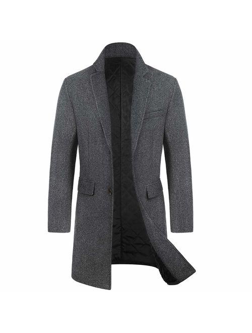 WULFUL Men's Wool Coat Long Trench Coat Winter Business Jacket