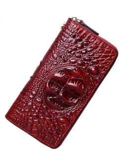 Wristlet Wallet For Women Crocodile Leather Wallet Ladies Clutch Purses