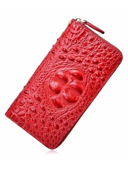 Wristlet Wallet For Women Crocodile Leather Wallet Ladies Clutch Purses