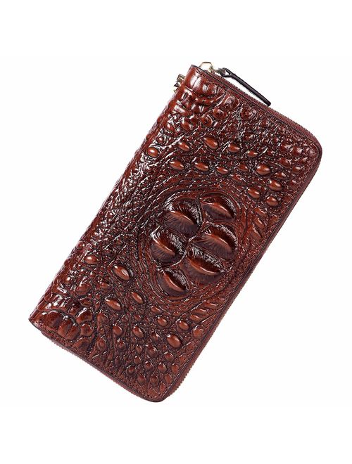 PIJUSHI Wristlet Wallet For Women Crocodile Leather Wallet Ladies Clutch Purses