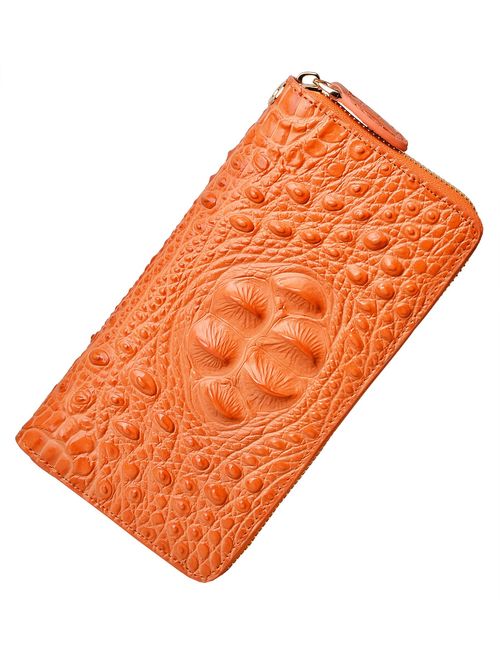 PIJUSHI Wristlet Wallet For Women Crocodile Leather Wallet Ladies Clutch Purses