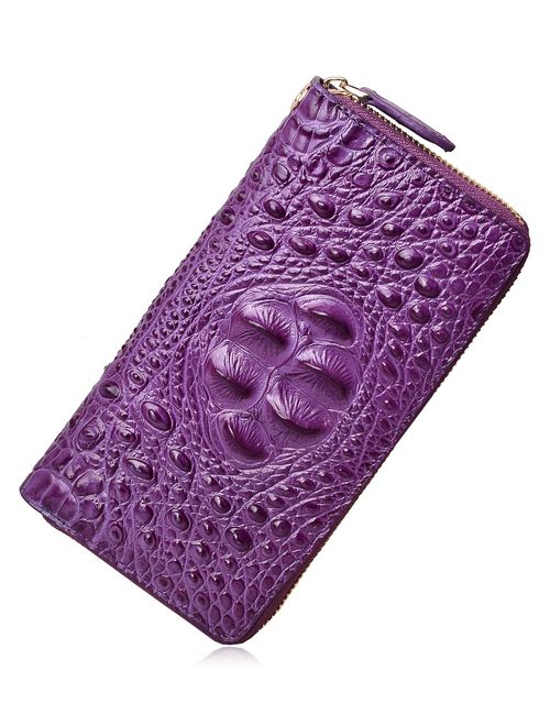 PIJUSHI Wristlet Wallet For Women Crocodile Leather Wallet Ladies Clutch Purses