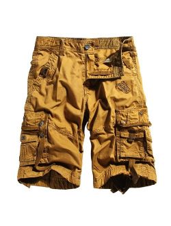 OCHENTA Men's Cotton Loose Fit Multi Pocket Cargo Shorts