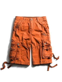 OCHENTA Men's Cotton Loose Fit Multi Pocket Cargo Shorts