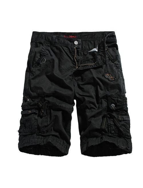 OCHENTA Men's Cotton Loose Fit Multi Pocket Cargo Shorts