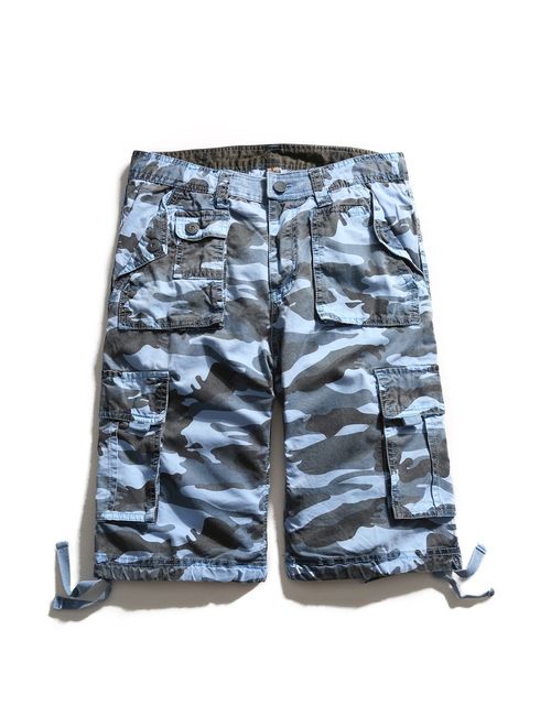 OCHENTA Men's Cotton Loose Fit Multi Pocket Cargo Shorts