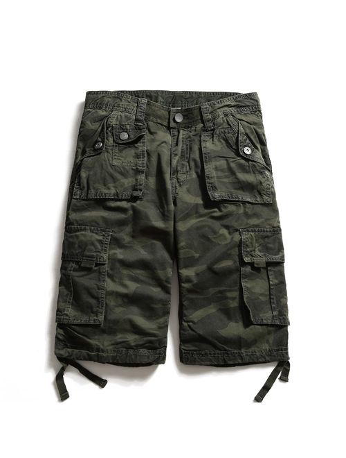 OCHENTA Men's Cotton Loose Fit Multi Pocket Cargo Shorts