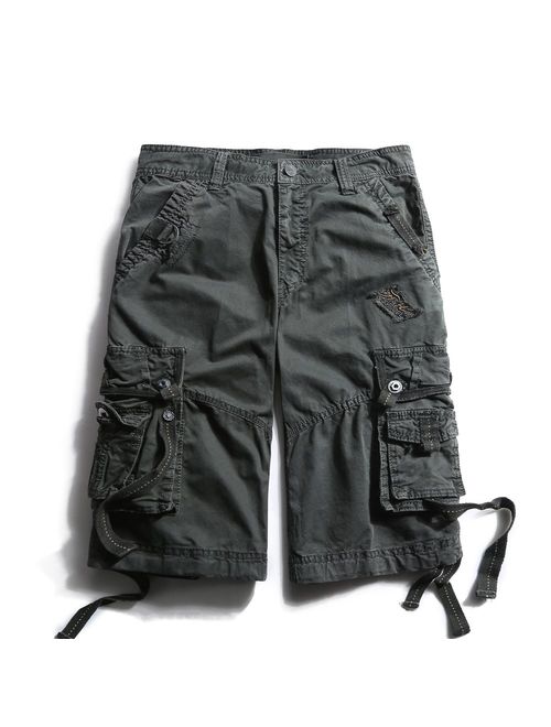 OCHENTA Men's Cotton Loose Fit Multi Pocket Cargo Shorts