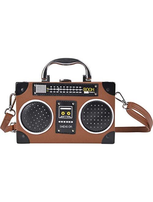 QZUnique Women's Elegant Tape Recorder Radio Shaped Shoulder Bag Vintage Style Crossbody Bag Handbag