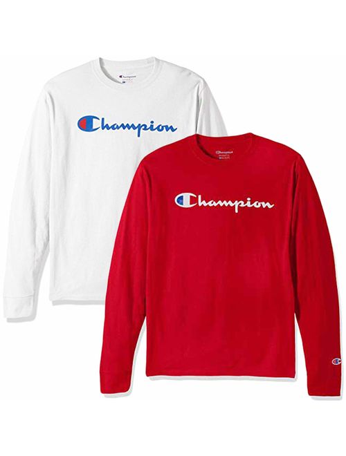 Champion Men's Classic Jersey Script T Shirt -3 Piece Bundle Includes 2 Shirts Free BE Bold Gym Tote Bag Genie Outlet