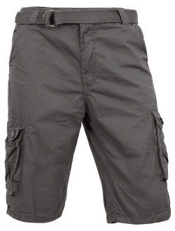 Ma Croix Mens Premium Cargo Shorts with Belt Outdoor Twill Cotton Loose Fit Multi Pocket Pants