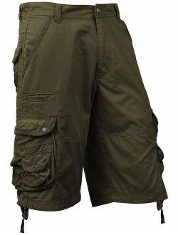 Ma Croix Mens Premium Cargo Shorts with Belt Outdoor Twill Cotton Loose Fit Multi Pocket Pants