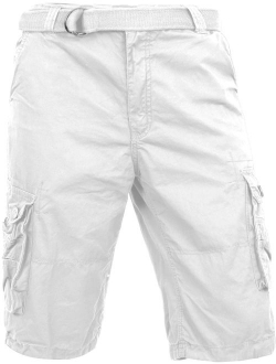 Ma Croix Mens Premium Cargo Shorts with Belt Outdoor Twill Cotton Loose Fit Multi Pocket Pants