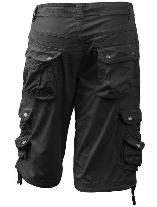 Ma Croix Mens Premium Cargo Shorts with Belt Outdoor Twill Cotton Loose Fit Multi Pocket Pants