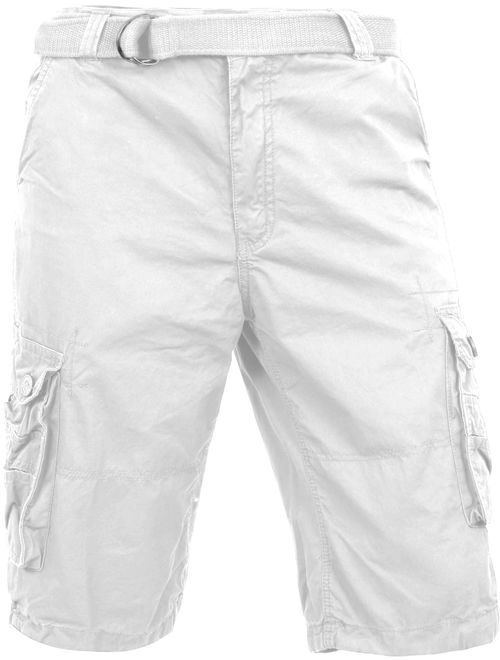 Ma Croix Mens Premium Cargo Shorts with Belt Outdoor Twill Cotton Loose Fit Multi Pocket Pants