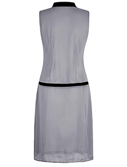 VIJIV Womens 1920s Midi Flapper Dress V Neck Grey Bow Roaring 20s Great Gatsby Dress