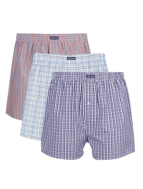 Vanever 3PK Men's Woven Boxers, 100% Cotton Boxer Shorts for Men, Boxershorts with Button Fly, Underwear