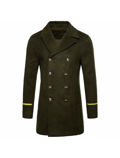 mebake Winter Men's Slim Woolen Coat Double Breasted Turn Down Thicken Windbreaker Coats