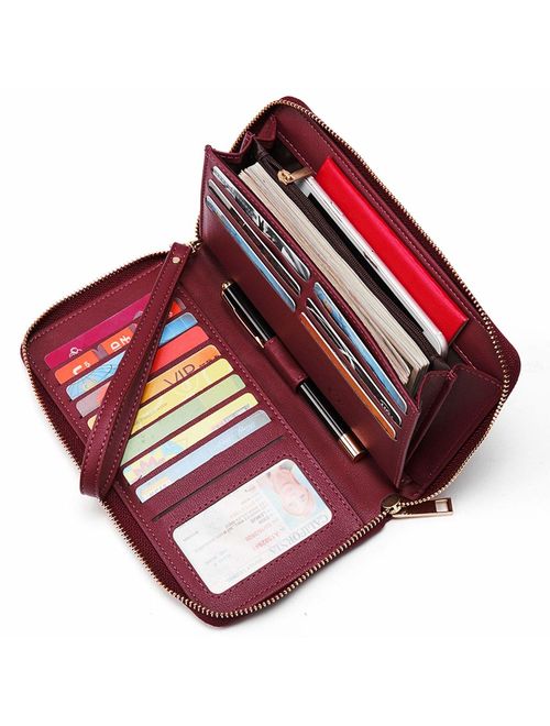 Women Wallet Large Leather Designer Zip Around Card Holder Organizer Ladies Travel Clutch Wristlet