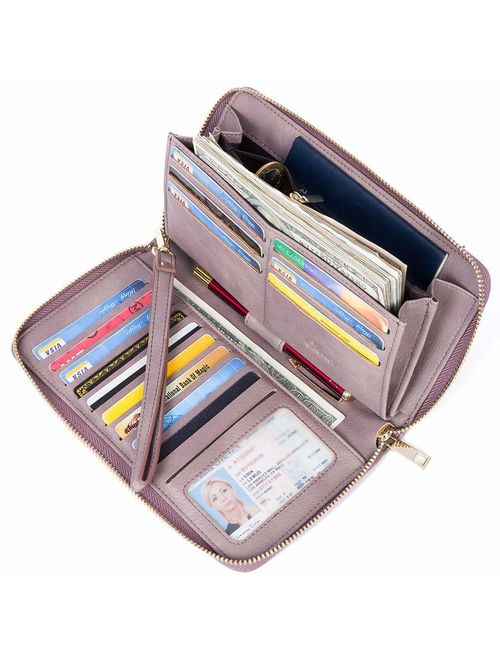 Women Wallet Large Leather Designer Zip Around Card Holder Organizer Ladies Travel Clutch Wristlet