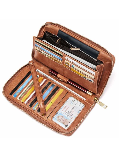 Women Wallet Large Leather Designer Zip Around Card Holder Organizer Ladies Travel Clutch Wristlet