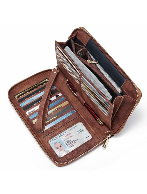 Women Wallet Large Leather Designer Zip Around Card Holder Organizer Ladies Travel Clutch Wristlet